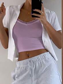 DAZY 蕾絲修邊短款背心上衣 - 淡紫色 - 查看 2