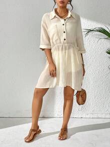 Breezaya 蝙蝠袖腰部抽繩襯衫連衣裙