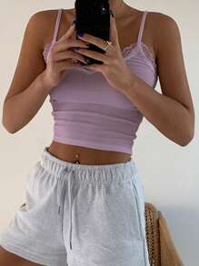 DAZY 蕾絲修邊短款背心上衣 - 淡紫色 - 查看 4