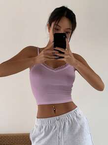 DAZY 蕾絲修邊短款背心上衣 - 淡紫色 - 查看 5