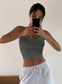 DAZY Contrast Lace Crop Cami Top - Dark Grey - View 5