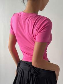 DAZY Camiseta corta con estampado de estrellas Y2K - Rosa Fucsia - Ver 2