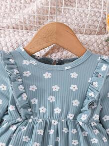 SHEIN Vintaside Kids Baby Girl Floral Print Ruffle Trim Jumpsuit - Blue - View 4