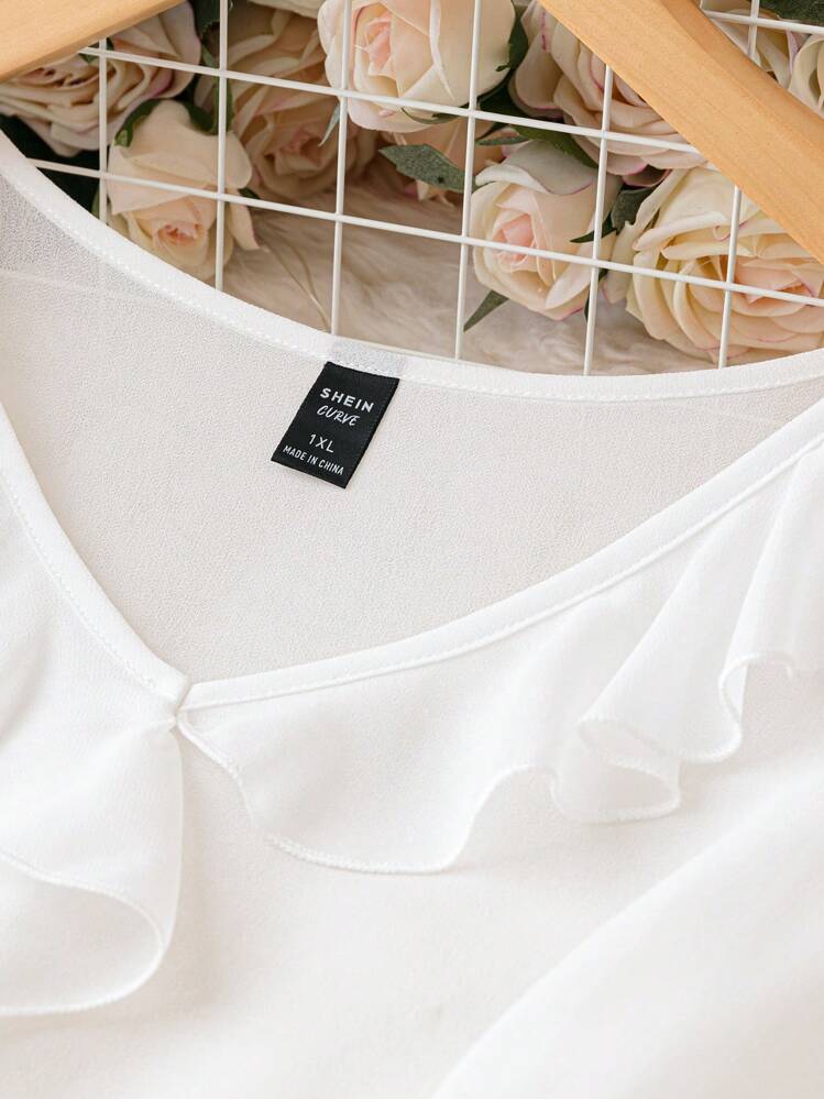 SHEIN Unity Plus Ruffle Trim Solid Sleeveless Blouse - White - View 3