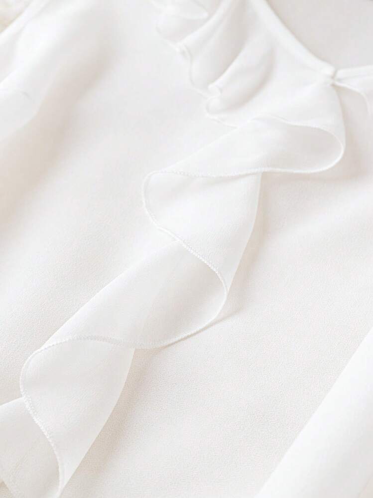 SHEIN Unity Plus Ruffle Trim Solid Sleeveless Blouse - White - View 4