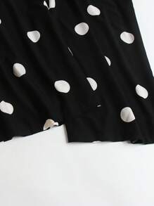 SHEIN Holidaya 大碼波點圖案鏈條細節闊腿褲 - 黑與白 - 查看 4