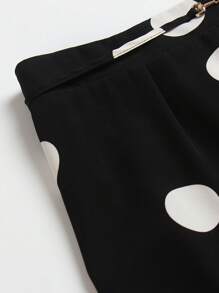 SHEIN Holidaya 大碼波點圖案鏈條細節闊腿褲 - 黑與白 - 查看 5