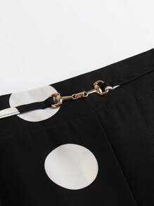 SHEIN Holidaya 大碼波點圖案鏈條細節闊腿褲 - 黑與白 - 查看 6