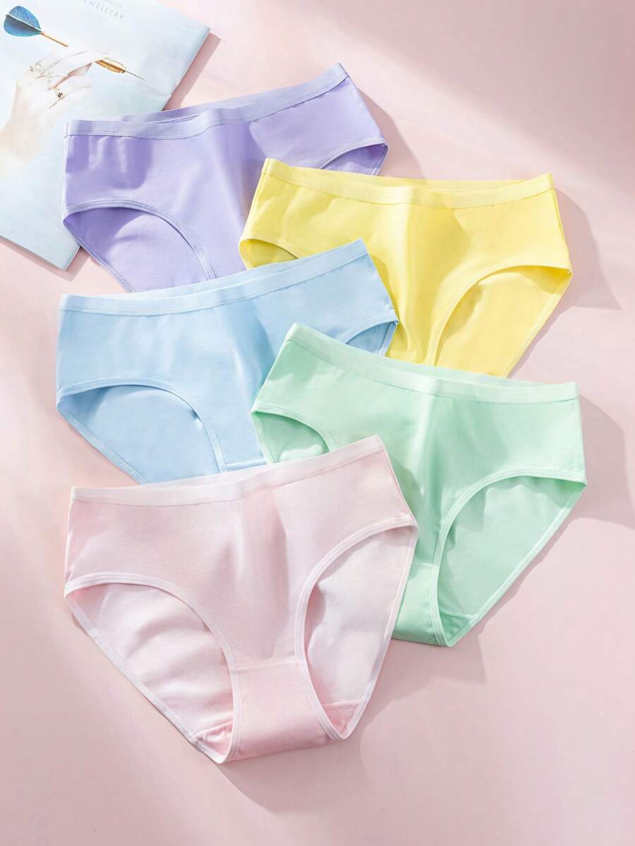 Eraneu 5入組素色簡約風素色內褲 - 彩色 - 查看 1