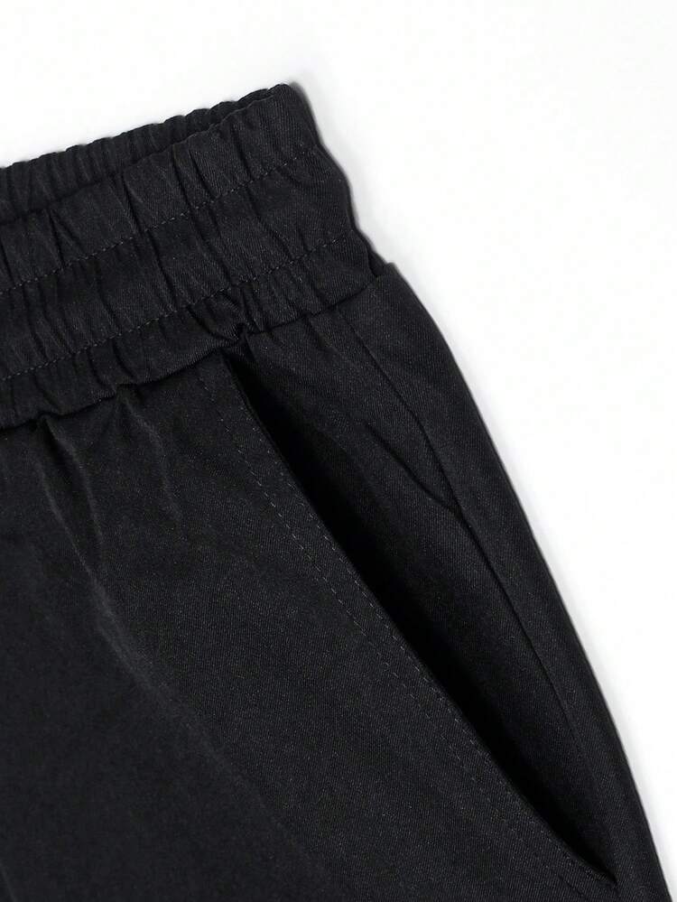 Manfinity Homme 男士翻蓋口袋腰部抽繩短褲 - 黑色 - 查看 6