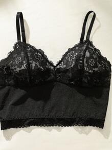 Set de lencería con encaje en contraste - Negro - Ver 4