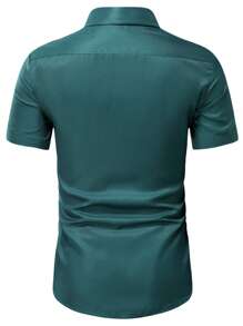 Manfinity Homme 男士素色前排扣襯衫 - 墨綠色 - 查看 2