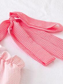 Flirla 大碼撞色肩上打結褶邊吊帶連衣裙 - 粉色 - 查看 4