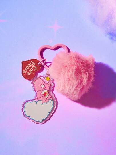 ROMWE X Care Bears 1 pieza Llavero decorativo con pompón y de dibujos animados lindos, ideal para el Día de los Enamorados