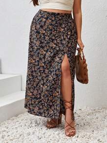 SHEIN VCAY 大碼碎花高衩半身裙 - 彩色 - 查看 3