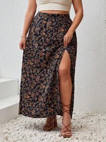 SHEIN VCAY 大碼碎花高衩半身裙 - 彩色 - 查看 4