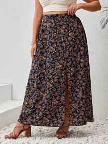 SHEIN VCAY 大碼碎花高衩半身裙 - 彩色 - 查看 6