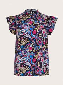 Whitebread In hoa Paisley Viền Ruffle Cổ giả áo tay bướm Áo sơ mi - Nhiều màu - Xem 1