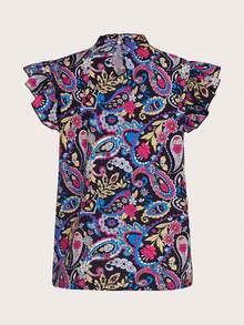 Whitebread In hoa Paisley Viền Ruffle Cổ giả áo tay bướm Áo sơ mi - Nhiều màu - Xem 2