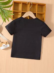 SHEIN 男小童動物印花T恤 - 黑色 - 查看 2