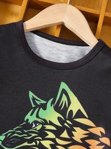 SHEIN 男小童動物印花T恤 - 黑色 - 查看 3