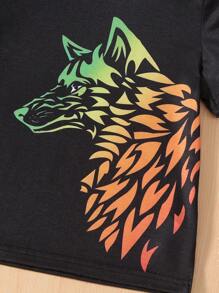 SHEIN 男小童動物印花T恤 - 黑色 - 查看 4