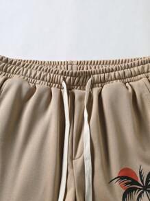 Manfinity RSRT Nam In cây dừa Eo dây rút Quần short - Màu Khaki - Xem 3