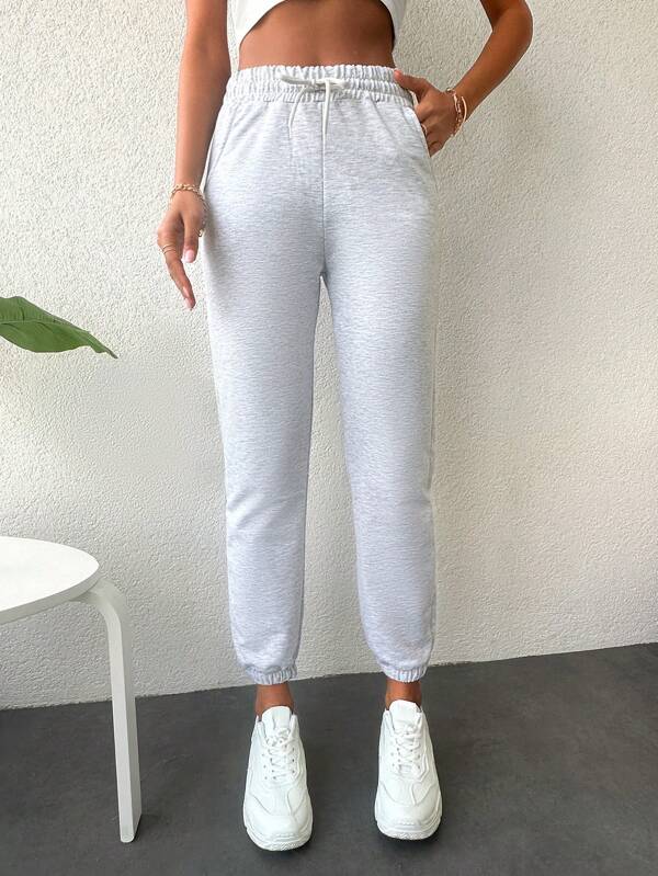 EURMUSE Elastic Waist Drawstring Solid Color Casual Sweatpants