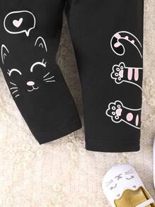 Baby Girl Cartoon Graphic Trousers - Black - View 6