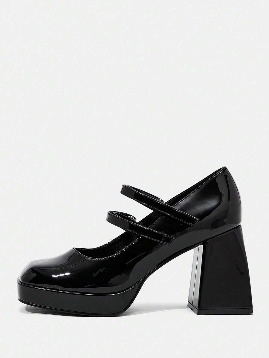 SHEIN MOD Giày Cao Gót Mary Jane Gót Chunky Đơn Giản Và Thanh Lịch Cho Nữ - màu đen - Xem 1