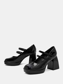 SHEIN MOD Giày Cao Gót Mary Jane Gót Chunky Đơn Giản Và Thanh Lịch Cho Nữ - màu đen - Xem 2