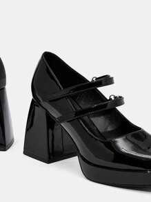 SHEIN MOD Giày Cao Gót Mary Jane Gót Chunky Đơn Giản Và Thanh Lịch Cho Nữ - màu đen - Xem 4