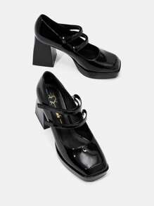 SHEIN MOD Giày Cao Gót Mary Jane Gót Chunky Đơn Giản Và Thanh Lịch Cho Nữ - màu đen - Xem 5