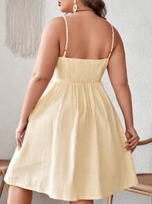 Dreamara 大碼前紐扣吊帶連衣裙 - 黃色 - 查看 2