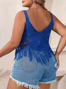 SHEIN VCAY 大碼流蘇下擺針織吊帶上衣 - 藍色 - 查看 2