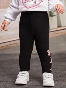 SHEIN Casual Versatile Cute Cartoon Bear Print Knitted Leggings - Black - View 3