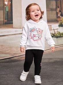 SHEIN Casual Versatile Cute Cartoon Bear Print Knitted Leggings - Black - View 5