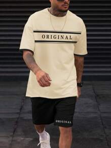 Manfinity Homme 男士字母圖案T恤和腰部抽繩短褲 - 彩色 - 查看 1