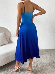 Chiquease Bóng cổ áo xếp nếp Váy Dây - Màu xanh lam - Xem 2