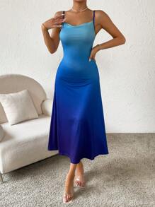 Chiquease Bóng cổ áo xếp nếp Váy Dây - Màu xanh lam - Xem 4