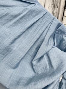 SHEIN Clasi Keyhole Neckline Raglan Sleeve Plicated Detail Blouse - Baby Blue - View 4