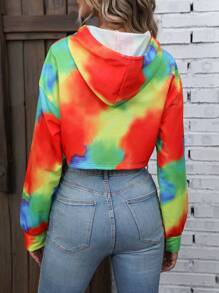 SHEIN Unity Nhuộm buộc Thả vai Dây rút Áo hoodie ngắn - Nhiều màu - Xem 2