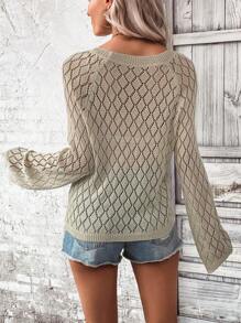 SHEIN LUNE 插肩袖網眼針織套頭毛衣不附文胸 - 杏色 - 查看 2