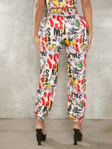 SHEIN SXY 字母圖案彈性腰帶衛褲 - 彩色 - 查看 2