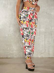 SHEIN SXY 字母圖案彈性腰帶衛褲 - 彩色 - 查看 4