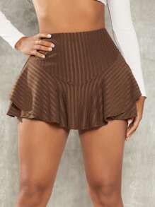 SHEIN SXY 素色荷葉邊裙裤 - 咖啡棕 - 查看 3