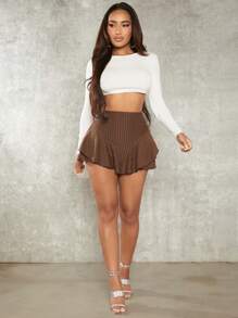 SHEIN SXY 素色荷葉邊裙裤 - 咖啡棕 - 查看 7