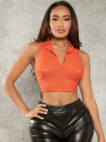 SHEIN SXY Solid Crop Tank Top - Orange - View 5