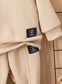 SHEIN Baby Boy Letter Patched Detail Sweatshirt & Sweatpants - Apricot - View 3