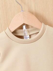 SHEIN Baby Boy Letter Patched Detail Sweatshirt & Sweatpants - Apricot - View 4